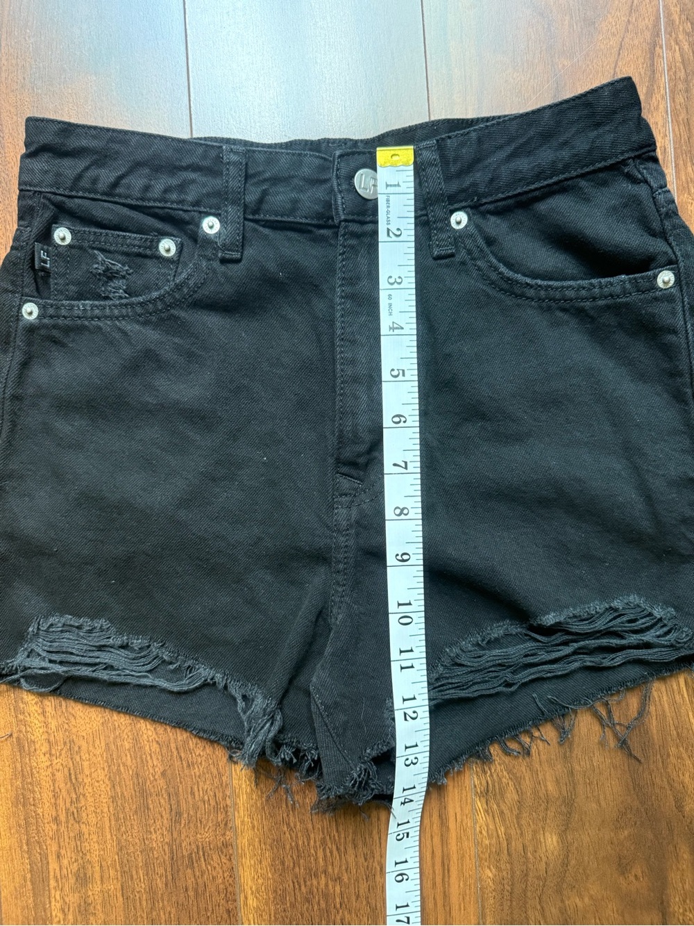 Lovers + Friends Black Denim High-Waisted Cut Off Distressed Shorts / Size 25 - Picture 8 of 8